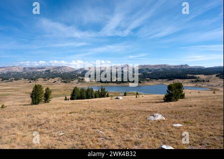 Photo panoramique d'un lac sur la Beartooth Highway près de Red Lodge, Montana. Banque D'Images
