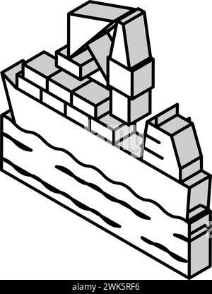 conteneurs de chargement sur le navire dans l'illustration vectorielle isométrique de l'icône du port Illustration de Vecteur