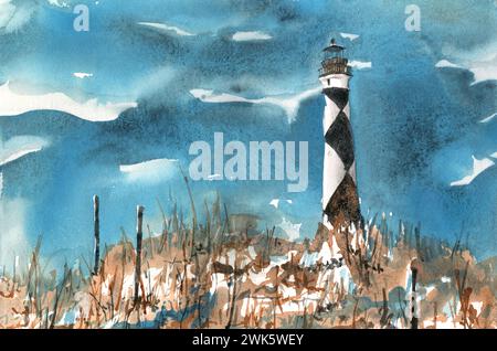 Phare de Cape Lookout dans les Outer Banks, Caroline du Nord Trending Now Coastal Decor OBX giclee (print) Banque D'Images