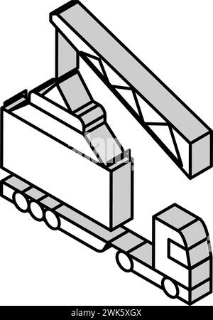 conteneur de chargement de grue sur camion dans l'illustration vectorielle d'icône isométrique de port Illustration de Vecteur