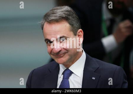 München, Bayern, Deutschland, 16.02.2024 : Hotel Bayerischer Hof : Münchner Sicherheitskonferenz MSC - Tag 1 : Griechenlands Ministerpräsident Kyriakos Mitsotakis BEI einer der ersten offiziellen Veranstaltungen : ouverture de la mairie monnaie pour le changement: politique mondiale sur un budget *** Munich, Bavière, Allemagne, 16 02 2024 Hotel Bayerischer Hof Munich Conférence sur la sécurité MSC jour 1 premier ministre grec Kyriakos Mitsotakis lors de l'un des premiers événements officiels ouverture de la monnaie de la mairie pour le changement politique mondiale sur un budget Copyright : xdtsxNachrichtenagenturx dts 31324 Banque D'Images