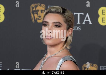 Londres, Royaume-Uni. 18 février 2024. LONDRES, ROYAUME-UNI - 18 FÉVRIER 2024 : Florence Pugh assiste à la cérémonie des EE BAFTA film Awards au Royal Festival Hall de Londres, Royaume-Uni, le 18 février 2024. (Photo de Wiktor Szymanowicz/NurPhoto) crédit : NurPhoto SRL/Alamy Live News Banque D'Images