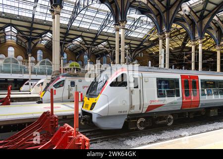 Londres, Royaume-Uni - 28 juillet 2023 ; trains Greater Anglia à la gare de Londres Liverpool Street Banque D'Images
