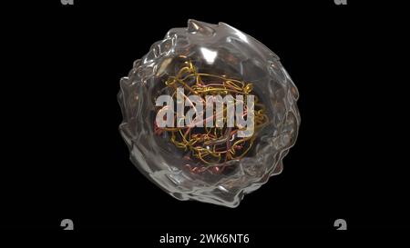 Bactéries dans la glace. Microbes conservés dans la glace décongelée. Ancienne vie microscopique gelée dans la glace. Décongélation, fonte de la glace avec des microbes à l'intérieur. Banque D'Images