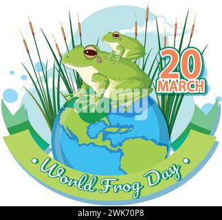 Deux grenouilles sur le globe marquant l'événement de la Journée mondiale de la grenouille Illustration de Vecteur
