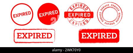 rectangle rouge expiré et tampon circulaire logo étiquette autocollant information date limite du produit Illustration de Vecteur