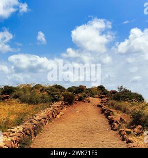 Sentier de randonnée au Mirador de la Amatista, Almeria, Cabo de Gata, Cabo de Gata-Nijar, Espagne Banque D'Images
