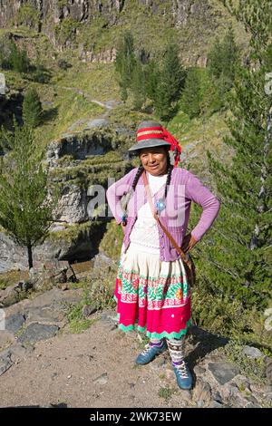 Femme péruvienne, 38 ans, en tenue traditionnelle dans les hauts plateaux andins, province de Canas, Pérou Banque D'Images