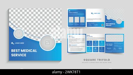 Modèle de brochure carrée à trois volets pour les soins de santé et les cliniques médicales Illustration de Vecteur