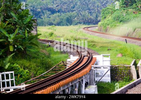 photo d'un chemin de fer à deux voies avec des virages serrés Banque D'Images