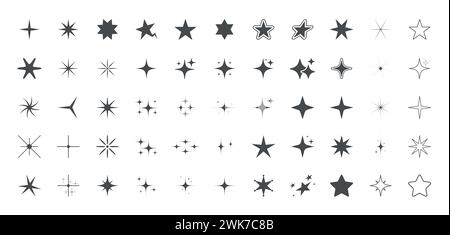 Icônes de ligne plate étoiles définies. Collection vectorielle rétro futuriste scintillante. Symboles abstraits d'éléments géométriques modernes Illustration de Vecteur