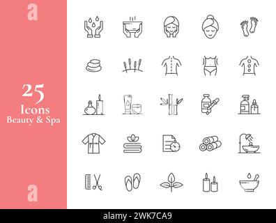 Ensemble icône beauté et spa. Vecteur dans l'icône web moderne de style de ligne mince Illustration de Vecteur