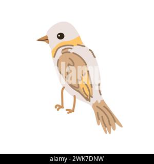Oiseau de printemps avec plume orange. Illustration de dessin animé vectoriel dans un style enfantin. Peut être utilisé pour carte de voeux, bannière et affiche, autocollant. Illustration de Vecteur