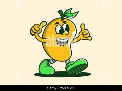 Dessin animé de personnage de mascotte de mangue mignonne dans la conception d'illustration de couleur jaune. Arrière-plan isolé Illustration de Vecteur