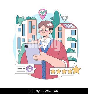 Idée de troisième place. Environnement social, séparé de la maison et du lieu de travail. Construction de la vie communautaire, interaction des personnes et zone de communication. Illustration vectorielle plate Illustration de Vecteur