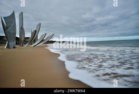 Colleville, France. 16 février 2024. Illustration - Normandie le 16 février 2024. Plage d'Omaha - jour J Overlord Normandie - la cérémonie internationale commémorant le 80e anniversaire du jour J et la bataille de Normandie aura lieu sur la plage d'Omaha, à Saint-Laurent-sur-mer, le 6 juin 2024. Photo de Franck Castel/ABACAPRESS.COM crédit : Abaca Press/Alamy Live News Banque D'Images