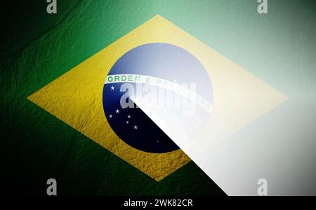 Drapeau du Brésil flou sur fond blanc Banque D'Images