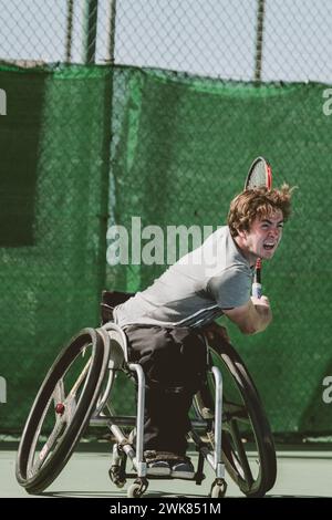 Joueur de tennis paralympique autrichien, Tenerife, Îles Canaries, Espagne Banque D'Images