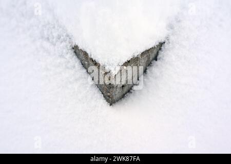 Arbre couvert de neige et trottoir en béton Banque D'Images