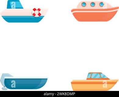 Les icônes de bateau définissent le vecteur de dessin animé. Type différent de bateau de dessin animé. Transport par eau Illustration de Vecteur