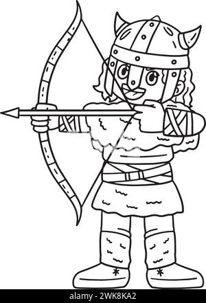 Viking avec une page de coloration isolée Bow and Arrow Illustration de Vecteur