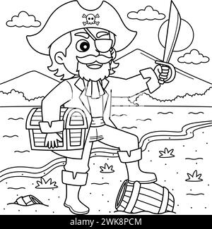 Pirate tenant une page de coloriage d'épée pour les enfants Illustration de Vecteur