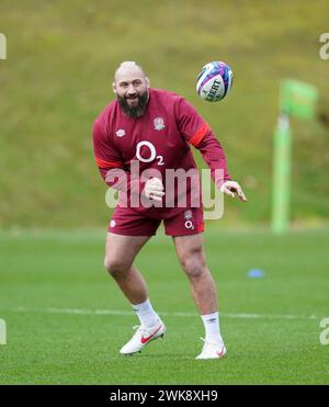 Joe Marler de l'Angleterre lors d'une séance d'entraînement au Honda England Rugby performance Centre, Pennyhill Park, Bagshot. Date de la photo : lundi 19 février 2024. Banque D'Images