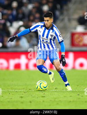 Monterrey, Mexique. 18 février 2024. MONTERREY, MEXIQUE - 18 FÉVRIER 2024 : LIGA BBVA MX Clausura 7ème tour match entre Monterrey Rayados et Toluca au Estádio BBVA.#11 milieu de terrain Rayados, Maxi Meza en avant avec le ballon crédit obligatoire : Toby Tande/PXImages crédit : Sipa USA/Alamy Live News Banque D'Images