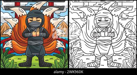 Illustration de page de coloriage Ninja avec neuf queues Illustration de Vecteur