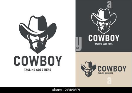 Wild West Gangster Cowboy silhouette illustration, modèle Sniper Vintage Retro Design avec divers arrière-plans Illustration de Vecteur