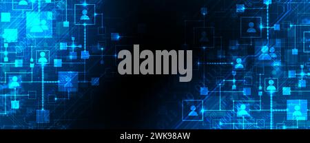 Représentation abstraite d'un réseau informatique et de ses utilisateurs sous forme d'icônes de personnes dans des carrés. Illustration vectorielle. Dessiné à la main. Illustration de Vecteur