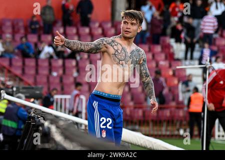 Grenade, Grenade, Espagne. 18 février 2024. Kamil Piatkowski lors du match de Liga entre Granada CF - UD AlmerÃ-a au Nuevo Los CÃrmenes Stadium le 18 février 2024 à Grenade, Espagne. (Crédit image : © José M Baldomero/Pacific Press via ZUMA Press Wire) USAGE ÉDITORIAL SEULEMENT! Non destiné à UN USAGE commercial ! Banque D'Images