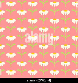 Modèle sans couture avec marguerites simples pour l'impression sur tissu et papier d'emballage. Motif Botanique calme pour textiles et vêtements. Arrière-plan pour les cartes vecteur Illustration de Vecteur