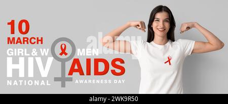 Bannière de sensibilisation pour la Journée nationale de sensibilisation des femmes et des filles au VIH/sida avec une jeune femme forte Banque D'Images
