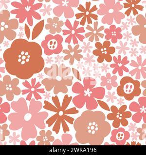 Motif floral scandinave sans couture avec des tons roses romantiques. Fleurs isolées sur fond blanc. Illustration vectorielle mignonne. Illustration de Vecteur