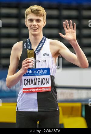 17/18 février 2024, Utilita National Indoor Arena, Birmingham, Royaume-Uni. Événement : Championnats britanniques d'athlétisme en salle 2024. Légende : Piers Copeland - Champion du 1500 m homme. Photo : Mark Dunn / Alamy Live News (Sport) Banque D'Images