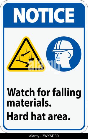 Panneau d'avertissement, attention aux chutes de matériaux, zone des casques de sécurité Illustration de Vecteur