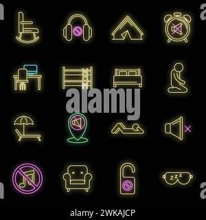 Icônes d'espaces calmes d'été. Ensemble de contours d'icônes vectorielles d'espaces calmes d'été couleur néon sur noir Illustration de Vecteur