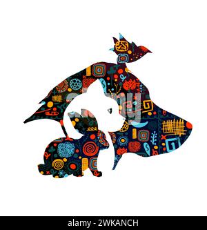 Logo symbole abstrait chien, chat, lapin, oiseau. dessin à la main. Pas IA. Illustration vectorielle Illustration de Vecteur