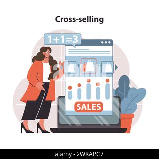 Concept de vente croisée. Illustration marketing stratégique illustrant la technique de vente de produits supplémentaires aux clients existants. Illustration vectorielle plate. Illustration de Vecteur