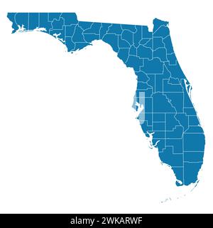 Fichier vectoriel modifiable de l'état de Floride avec comtés inclus. Illustration de Vecteur