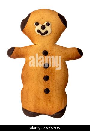 Biscuits sablés au sucre en forme d'ours sur fond blanc. Isolat de biscuit pour bébé Banque D'Images