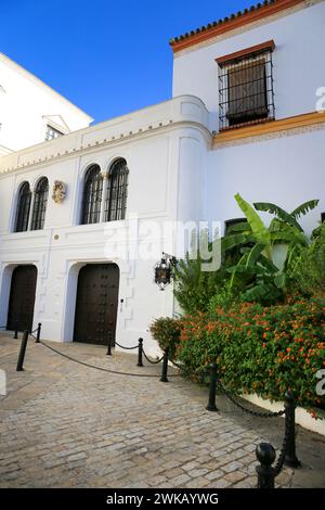 Sanlucar de Barrameda, Cadix, Espagne- 10 octobre 2023 : belle façade blanchie à la chaux du palais Guzman à Sanlucar de Barrameda Banque D'Images