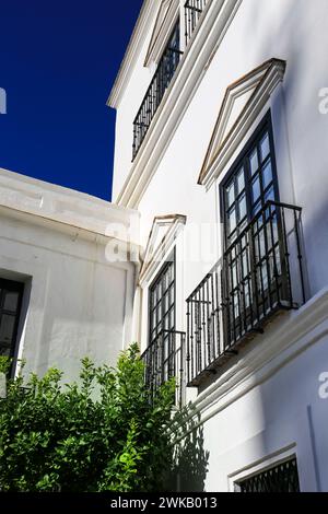 Sanlucar de Barrameda, Cadix, Espagne- 10 octobre 2023 : belle façade blanchie à la chaux du palais Guzman à Sanlucar de Barrameda Banque D'Images