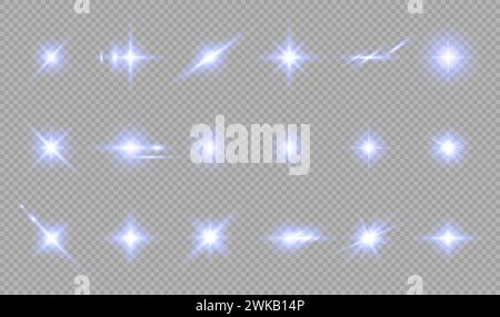 Un ensemble d'effets lumineux violets brillants sur un fond transparent. Illustration de Vecteur