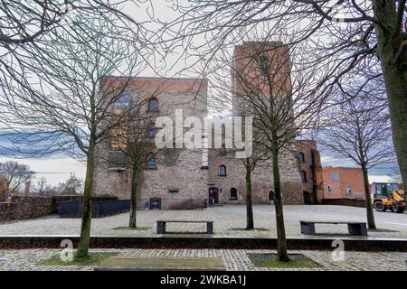 Kulturschloß Großenhain - Deutlich sichtbar erhebt sich aus dem Stadtkern das imposante Gebäude des einstigen Schloss, das heute das Kulturzentrum Großenhain beherbergt. Der bergfried, das markante Wahrzeichen des Kulturschloss, kann in den Sommermonaten bestiegen werden. Er bietet von seiner knapp 27 Meter hohen Aussichtsplattform den freien Blick auf die Stadt und in die unendliche Weite der Großenhainer Pflege. *** Château culturel de Grossenhain L'imposant bâtiment de l'ancien château, qui abrite aujourd'hui le Centre culturel de Grossenhain, s'élève clairement du centre-ville le donjon, Banque D'Images