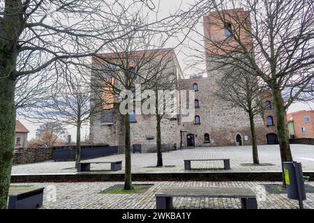 Kulturschloß Großenhain - Deutlich sichtbar erhebt sich aus dem Stadtkern das imposante Gebäude des einstigen Schloss, das heute das Kulturzentrum Großenhain beherbergt. Der bergfried, das markante Wahrzeichen des Kulturschloss, kann in den Sommermonaten bestiegen werden. Er bietet von seiner knapp 27 Meter hohen Aussichtsplattform den freien Blick auf die Stadt und in die unendliche Weite der Großenhainer Pflege. *** Château culturel de Grossenhain L'imposant bâtiment de l'ancien château, qui abrite aujourd'hui le Centre culturel de Grossenhain, s'élève clairement du centre-ville le donjon, Banque D'Images