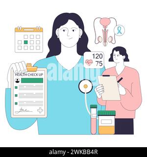 Santé de transition de genre. Expérience thérapeutique d'affirmation de genre. Un professionnel de la santé de soutien surveille la santé d'un patient transgenre après sa transition. Illustration vectorielle plate Illustration de Vecteur