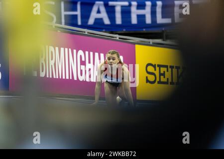 Birmingham, 18 février 2024, 200m Women Heats- Ellie-Mae Bandy, Credit : Aaron Badkin/Alamy Live News Banque D'Images