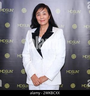 Saint-Marin, Californie, États-Unis. 15 février 2024. Tina Liu, productrice de télévision et de cinéma, assiste au lancement par MDSUN Skin Care du Club « Live Towards Beauty » dans un lieu privé à San Marino, en Californie. Crédit : Sheri Determan Banque D'Images